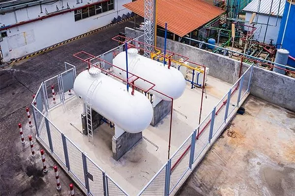 LPG storage tanks with pipework at an industrial installation